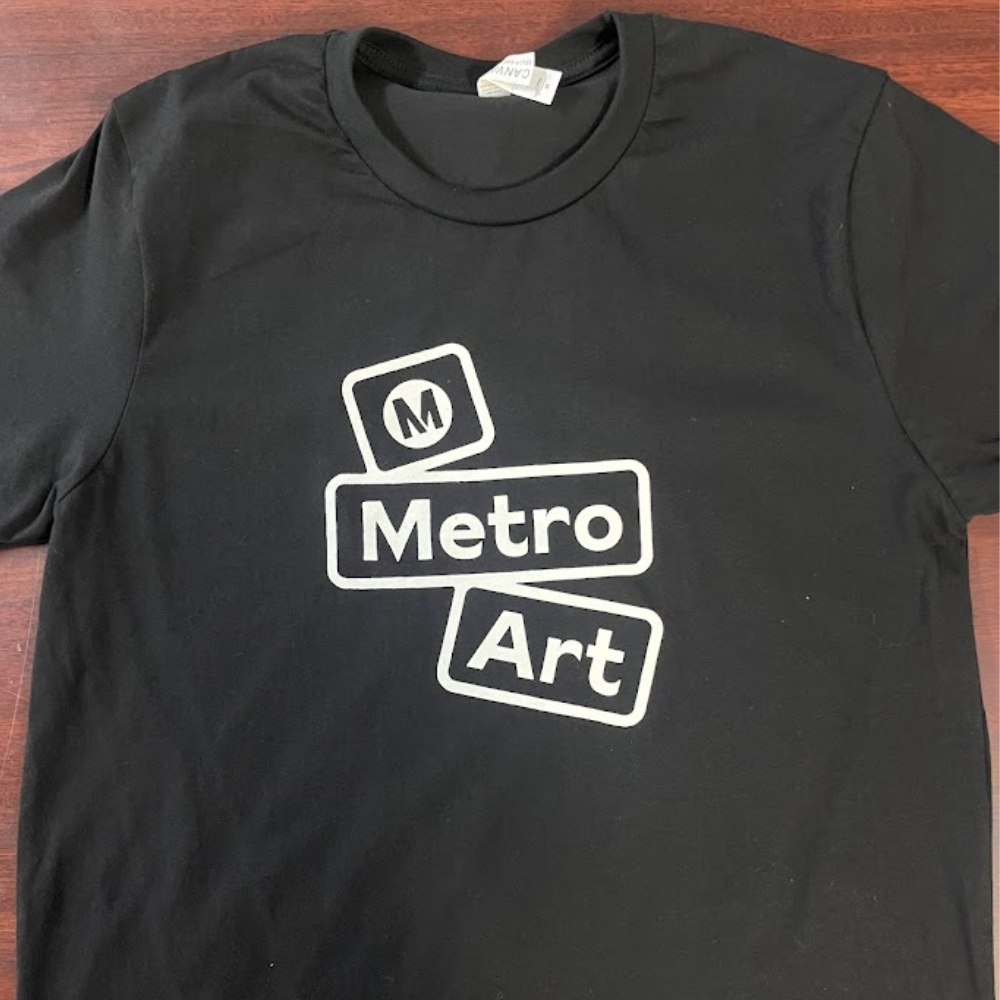 Black Metro Art t-shirt with bold white screen printed logo