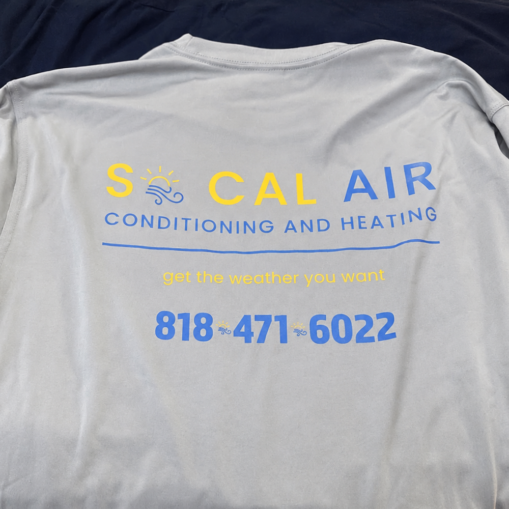 Light gray So Cal Air shirt with blue and yellow screen printed lettering